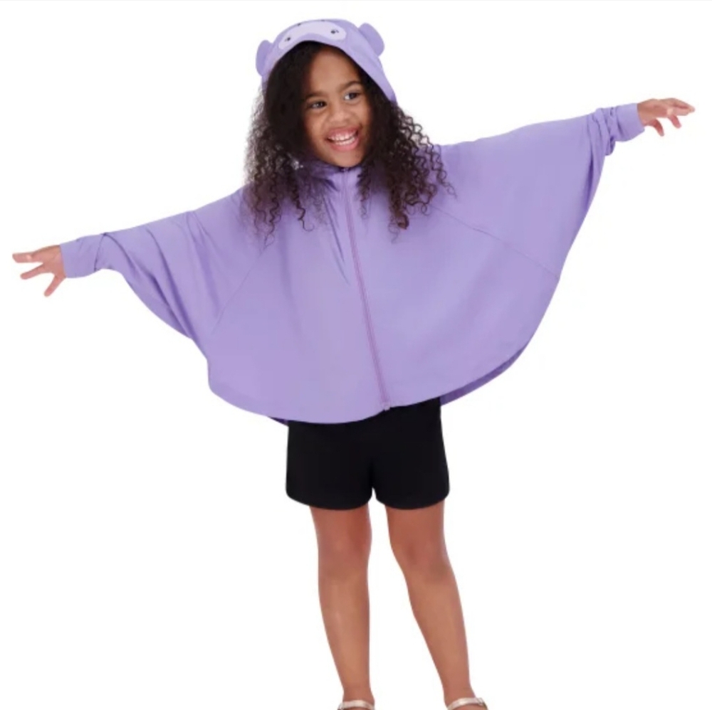 HAZEL + HARPER UPF Swim Coverup Purple Hippopotamus Full Zipper One Size 2T-4T